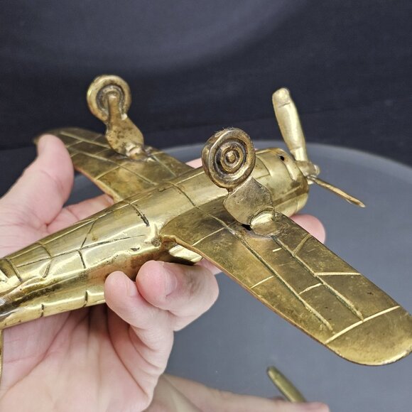 Vintage Brass Desk Collector Aviation Pilot Decor Air Plane Figure - Picture 8 of 10